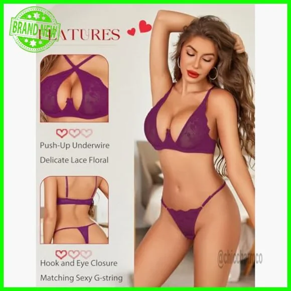 Lace Floral Underwire Bra Panty Set Push Up 2 Piece Lingerie Small - Picture 2 of 7